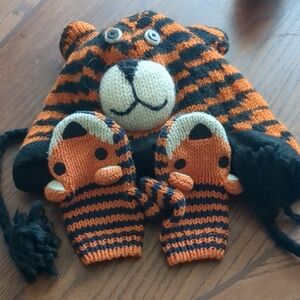 Tiger Knit Hat and Mittens Set